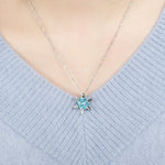 Charm Vintage Crystal Snowflake Zircon Flower Silver Necklaces Pendants Jewelry Gift for Women, Sea Blue, Sky Blue