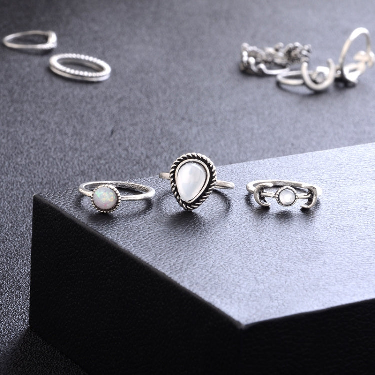 Conjunto de 14 Peças Anéis Punk Vintage Vazados com Diamante, Gota de Água, Flor e Lua