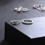 Conjunto de 14 Peças Anéis Punk Vintage Vazados com Diamante, Gota de Água, Flor e Lua