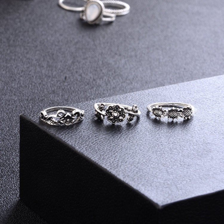 Conjunto de 14 Peças Anéis Punk Vintage Vazados com Diamante, Gota de Água, Flor e Lua