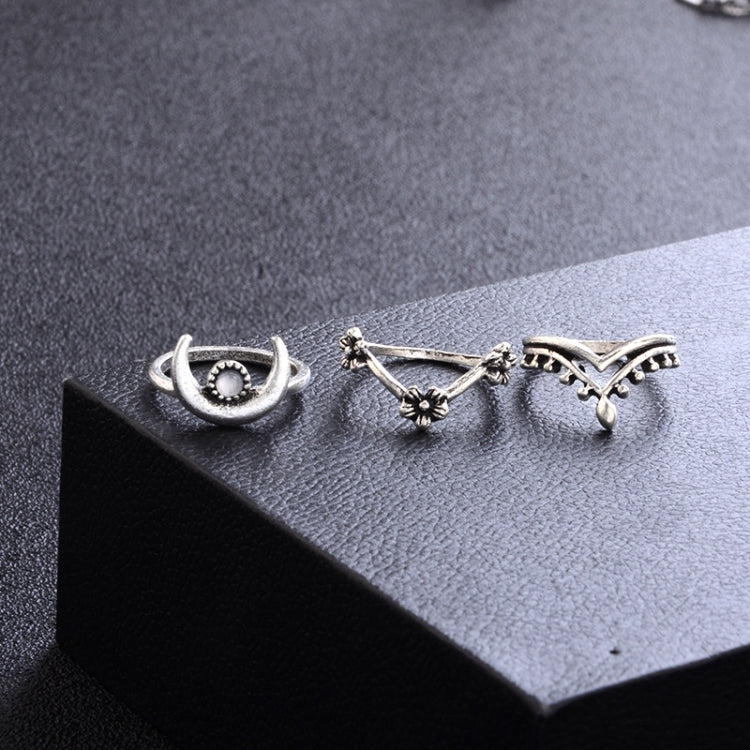Conjunto de 14 Peças Anéis Punk Vintage Vazados com Diamante, Gota de Água, Flor e Lua