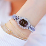 Relógio de Quartzo BS beesister FA1581 Feminino com Mostrador Octogonal, Pulseira com Strass Banhada a Diamante