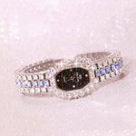 Relógio de Quartzo BS beesister FA1581 Feminino com Mostrador Octogonal, Pulseira com Strass Banhada a Diamante