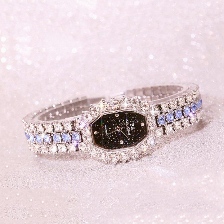 Relógio de Quartzo BS beesister FA1581 Feminino com Mostrador Octogonal, Pulseira com Strass Banhada a Diamante