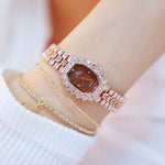 Relógio de Quartzo BS beesister FA1581 Feminino com Mostrador Octogonal, Pulseira com Strass Banhada a Diamante