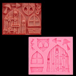 2 Peças Molde de Silicone para Doces em Forma de Janela de Casa de Desenho Animado, Ferramenta de Decoração de Bolos de Contos de Fadas