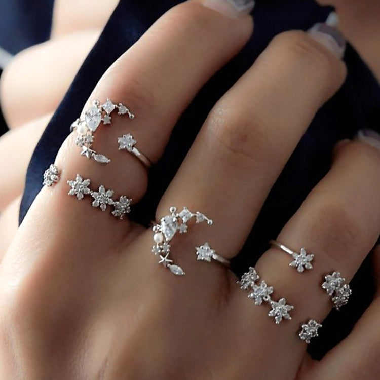 Conjunto de 5 Anéis Ajustáveis Vintage para Mulheres com Estrelas e Lua