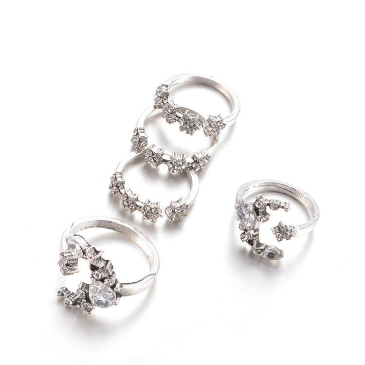 Conjunto de 5 Anéis Ajustáveis Vintage para Mulheres com Estrelas e Lua