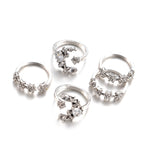 Conjunto de 5 Anéis Ajustáveis Vintage para Mulheres com Estrelas e Lua