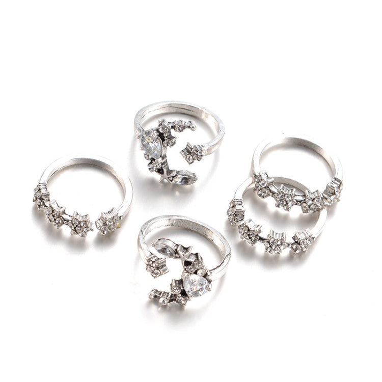 Conjunto de 5 Anéis Ajustáveis Vintage para Mulheres com Estrelas e Lua