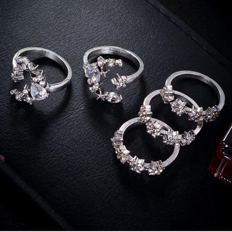 Conjunto de 5 Anéis Ajustáveis Vintage para Mulheres com Estrelas e Lua