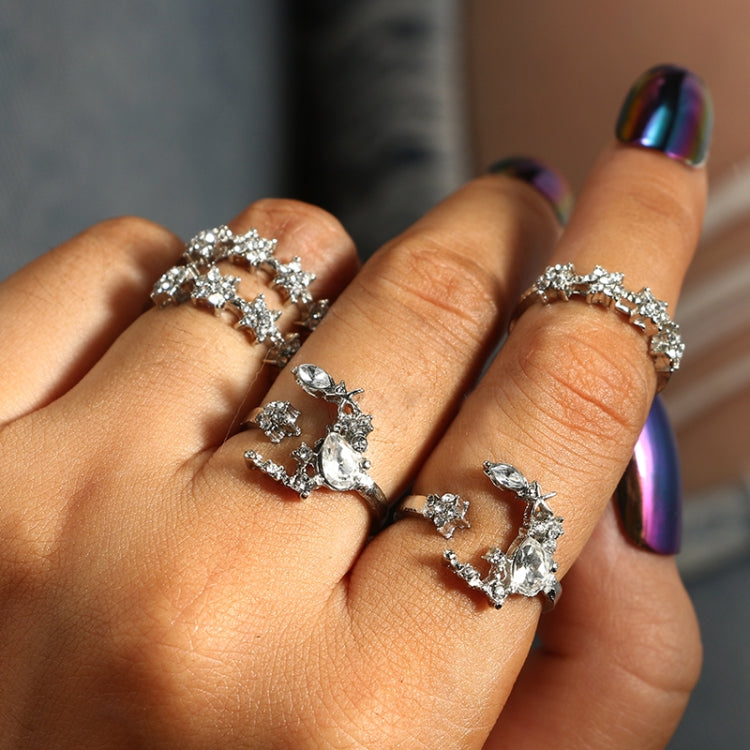 Conjunto de 5 Anéis Ajustáveis Vintage para Mulheres com Estrelas e Lua