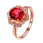 Anel feminino em forma de flor com turmalina vermelha e ouro rosa, tamanhos 6, 7, 8, 9, 10
