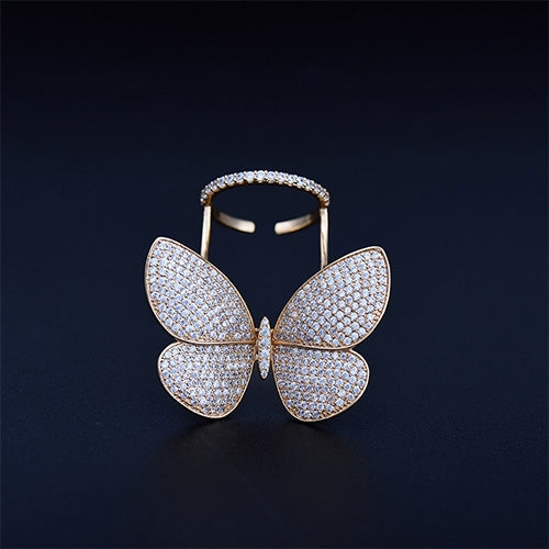 Anel ajustável em forma de borboleta com diamante para mulher, tamanhos 7, 8, 9