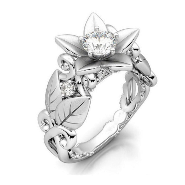 Anel de casamento feminino com rosa e diamante, tamanhos 6, 7, 8, 9, 10