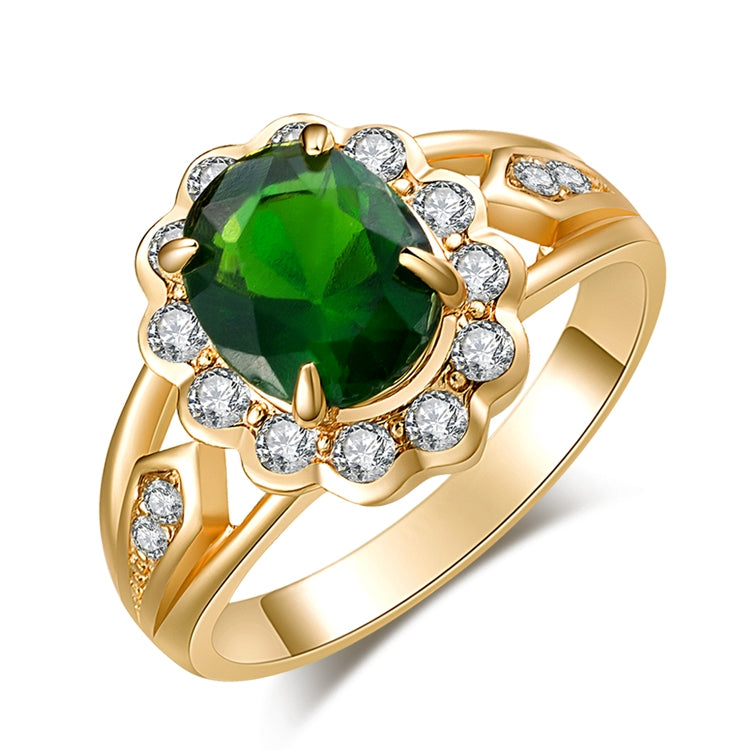 Anel vintage oval com gema verde e diamante, tamanho 10