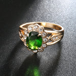 Anel vintage oval com gema verde e diamante, tamanho 10