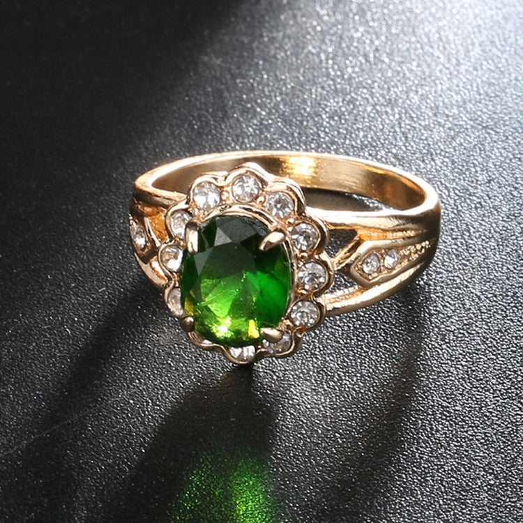 Anel vintage oval com gema verde e diamante, tamanho 10