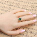 Anel vintage oval com gema verde e diamante, tamanho 10