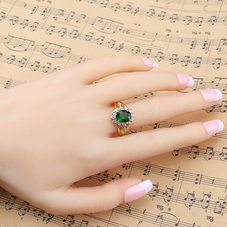 Anel vintage oval com gema verde e diamante, tamanho 10