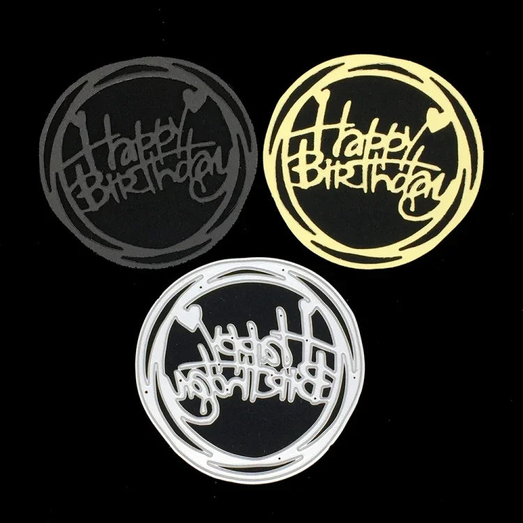 Molde de Corte de Faca Redondo Feliz Aniversário DIY Clip Álbum Cartão de Saudação, Forma Redonda Feliz Aniversário