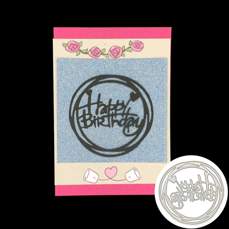 Molde de Corte de Faca Redondo Feliz Aniversário DIY Clip Álbum Cartão de Saudação, Forma Redonda Feliz Aniversário