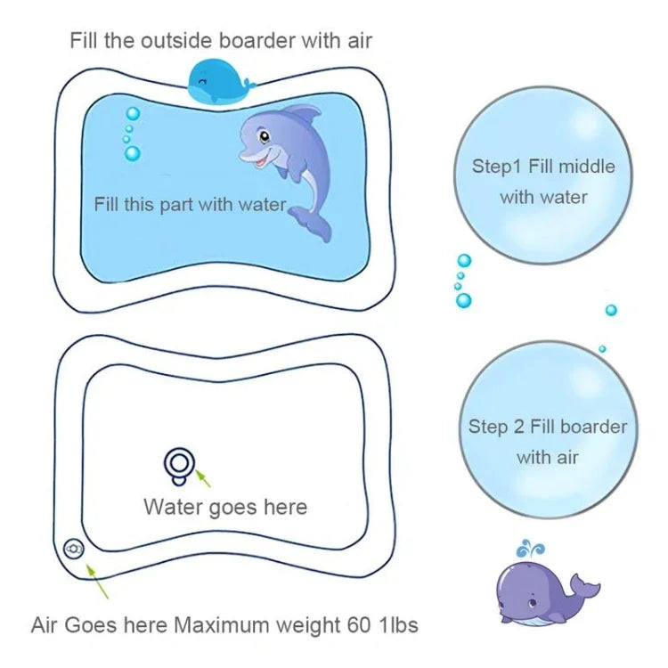 Colchão de Água Inflável para Brincar em Aquário para Bebé, Tapete para Deitar, Azul Claro 66*50cm, Branco 60*50cm, Azul 60*50cm