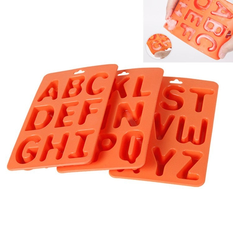 Conjunto de 3 Moldes de Silicone para Cubos de Gelo com Letras de A a Z, 3 em 1 Formato de Letras (Laranja)