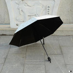 Guarda-chuva com Padrão de Penas, Uso Duplo, Três Dobras, Controlo Manual, Protetor Solar e Chuva Portátil, Guarda-sol à Prova de Vento
