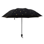 Guarda-chuva com Padrão de Penas, Uso Duplo, Três Dobras, Controlo Manual, Protetor Solar e Chuva Portátil, Guarda-sol à Prova de Vento