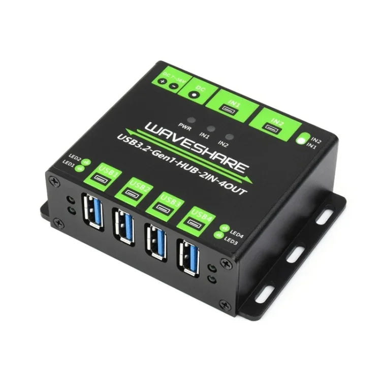 Waveshare 23929 USB HUB, Extensão de 4 Portas USB 3.2, Hosts Duplos com Comutação, Multi Proteções, 23929
