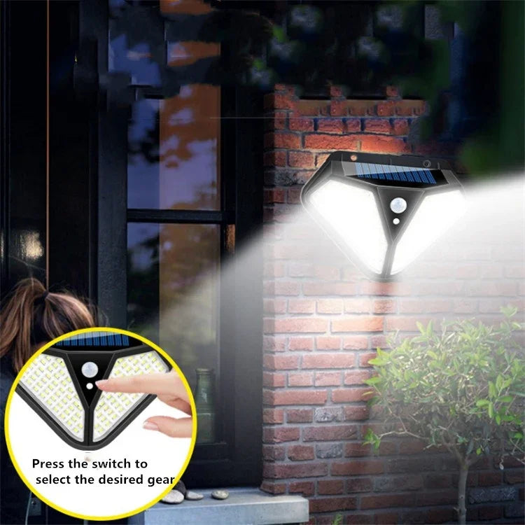 Lâmpada de parede solar com corpo de indução, lâmpada de jardim, vila, iluminação exterior impermeável, lâmpada de rua, 102 LED