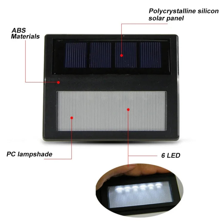 Lâmpada de jardim exterior de 6 LEDs IP65 impermeável, luz solar LED com sensor, luz de parede de emergência