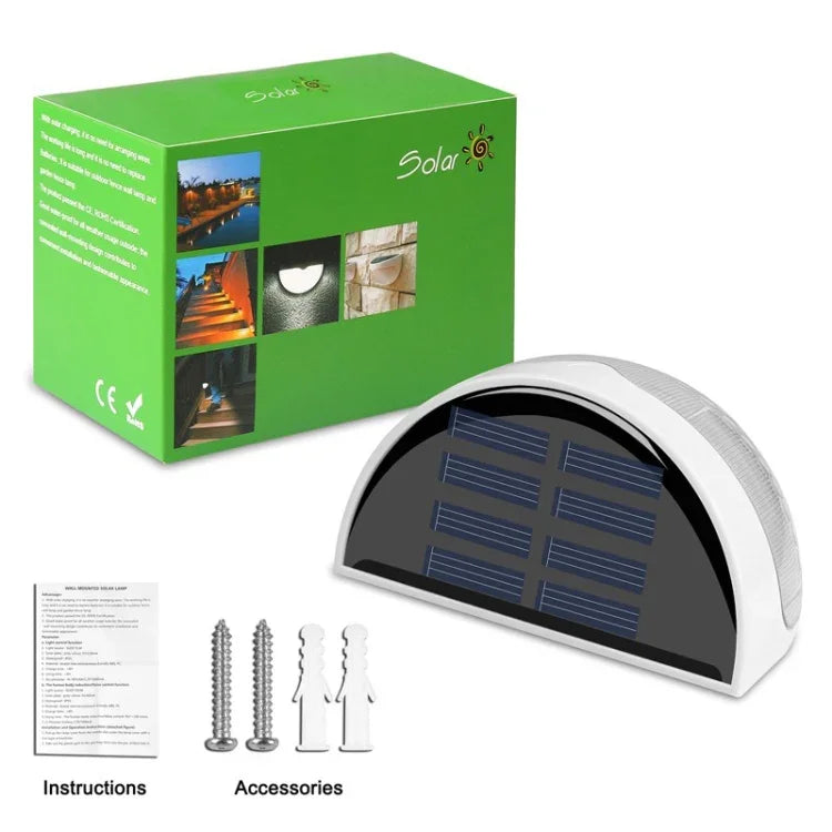 Luz solar semicircular IP55 impermeável com controlo, luz de cerca, lâmpada de jardim, branco quente, luz branca