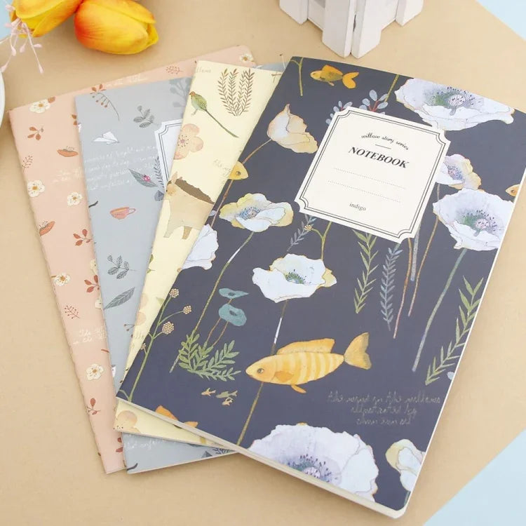 Caderno Kawaii G12G108 com Flores, Pássaros e Animais Naturais, Diário de Pintura, Livro de Registos para Escritório e Escola, Cor Aleatória, G12G108