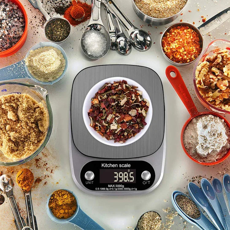 BOH-C305 Balança Eletrónica LCD de Cozinha em Aço Inoxidável, Especificação: 3kg/0.1g, 3kg/0.1g