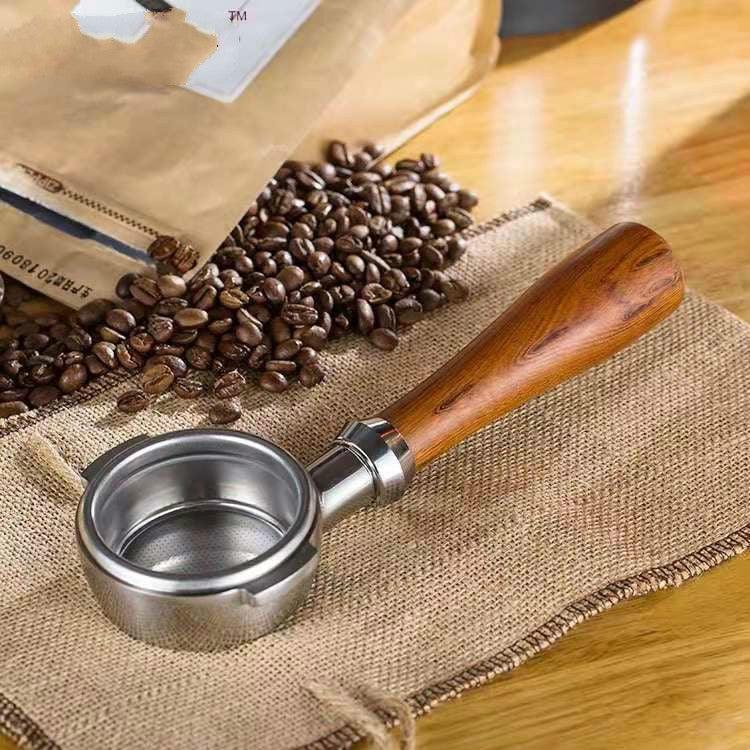 Suporte para filtro de máquina de café em aço inoxidável com pega de madeira, filtro para máquina de café