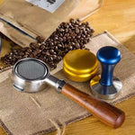 Suporte para filtro de máquina de café em aço inoxidável com pega de madeira, filtro para máquina de café