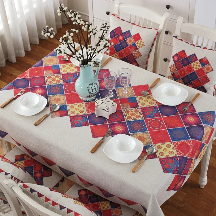 Toalha de Mesa em Linho com Padrão Retro para Jantar e Decoração de Casa, Capa de Mesa à Prova de Pó, 85x85cm, 110x110cm, 110x160cm, 130x180cm