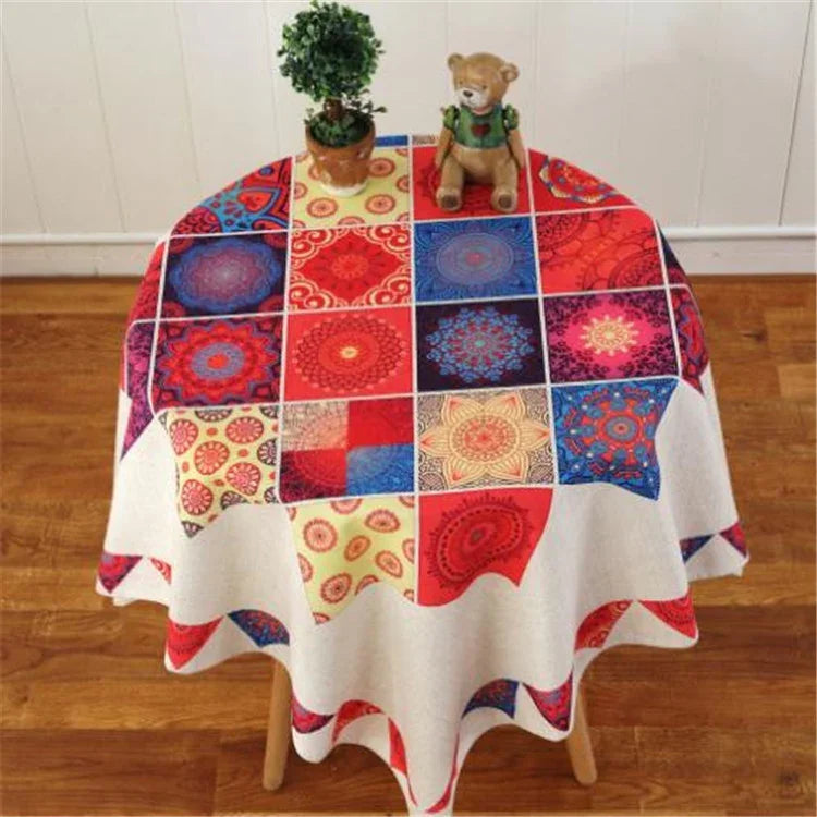 Toalha de Mesa em Linho com Padrão Retro para Jantar e Decoração de Casa, Capa de Mesa à Prova de Pó, 85x85cm, 110x110cm, 110x160cm, 130x180cm