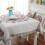 Toalha de Mesa em Linho com Padrão Retro para Jantar e Decoração de Casa, Capa de Mesa à Prova de Pó, 85x85cm, 110x110cm, 110x160cm, 130x180cm