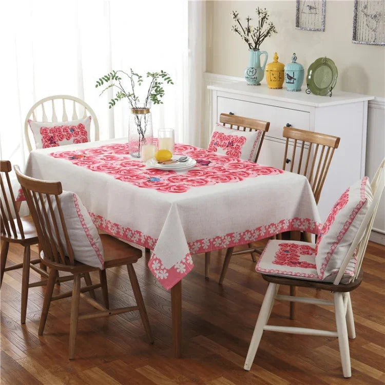 Toalha de Mesa em Linho com Padrão Retro para Jantar e Decoração de Casa, Capa de Mesa à Prova de Pó, 85x85cm, 110x110cm, 110x160cm, 130x180cm