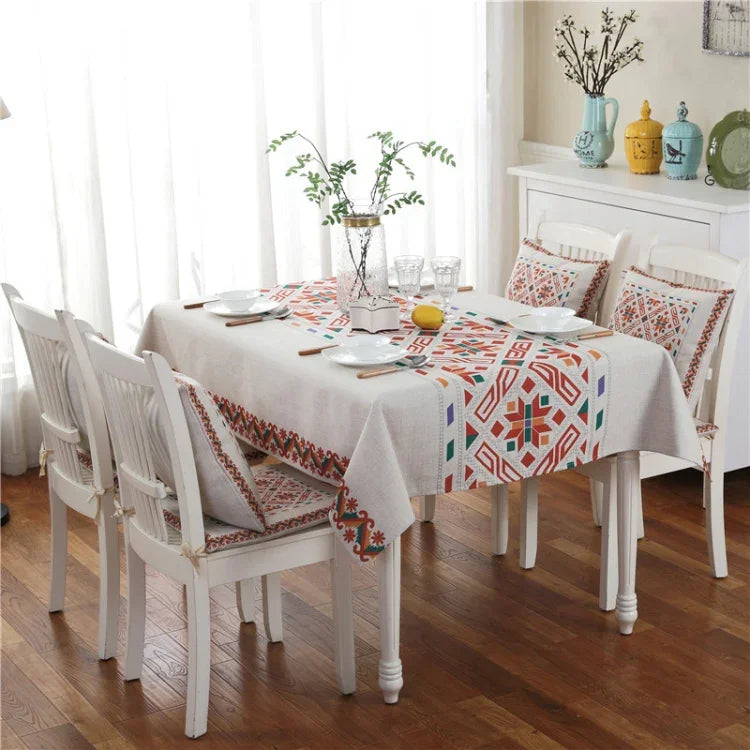 Toalha de Mesa em Linho com Padrão Retro para Jantar e Decoração de Casa, Capa de Mesa à Prova de Pó, 85x85cm, 110x110cm, 110x160cm, 130x180cm