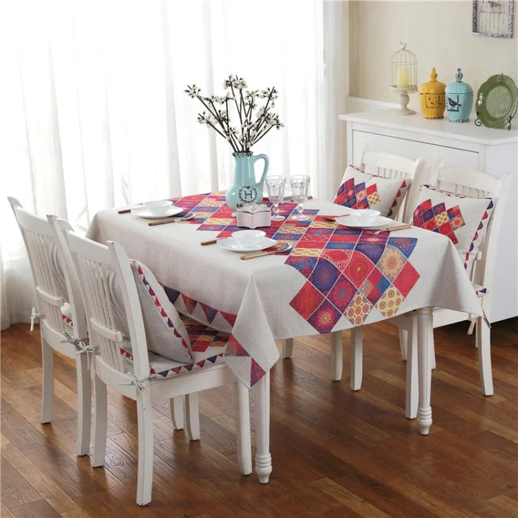 Toalha de Mesa em Linho com Padrão Retro para Jantar e Decoração de Casa, Capa de Mesa à Prova de Pó, 140x140cm, 140x200cm