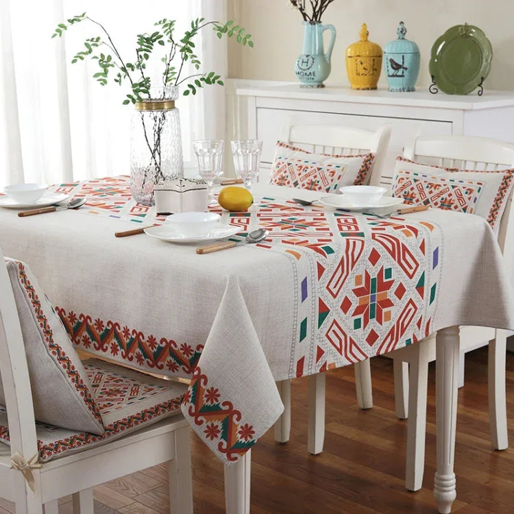 Toalha de Mesa em Linho com Padrão Retro para Jantar e Decoração de Casa, Capa de Mesa à Prova de Pó, 140x140cm, 140x200cm