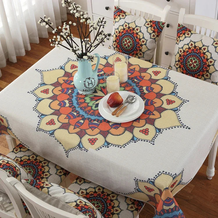 Toalha de Mesa em Linho com Padrão Retro para Jantar e Decoração de Casa, Capa de Mesa à Prova de Pó, 140x140cm, 140x200cm