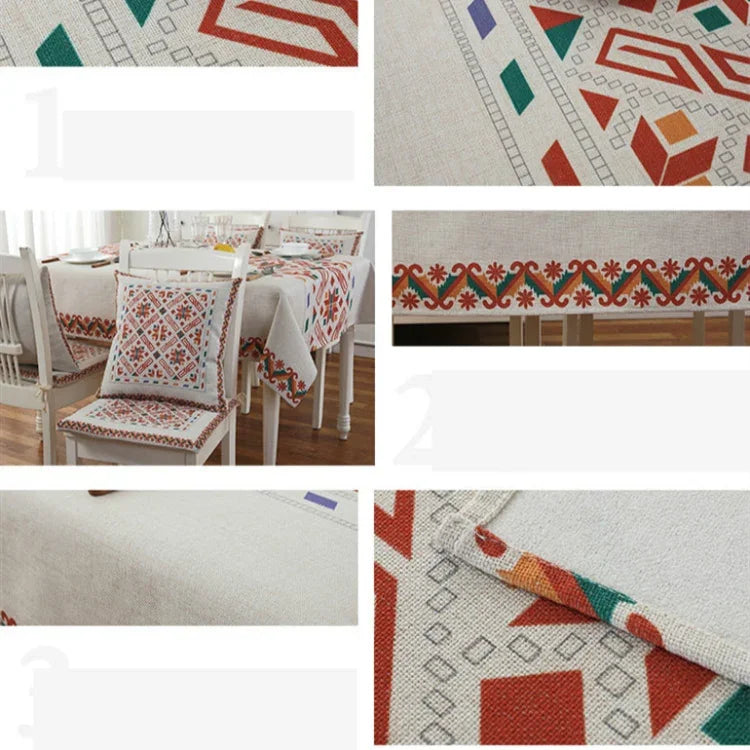 Toalha de Mesa em Linho com Padrão Retro para Jantar e Decoração de Casa, Capa de Mesa à Prova de Pó, 140x140cm, 140x200cm