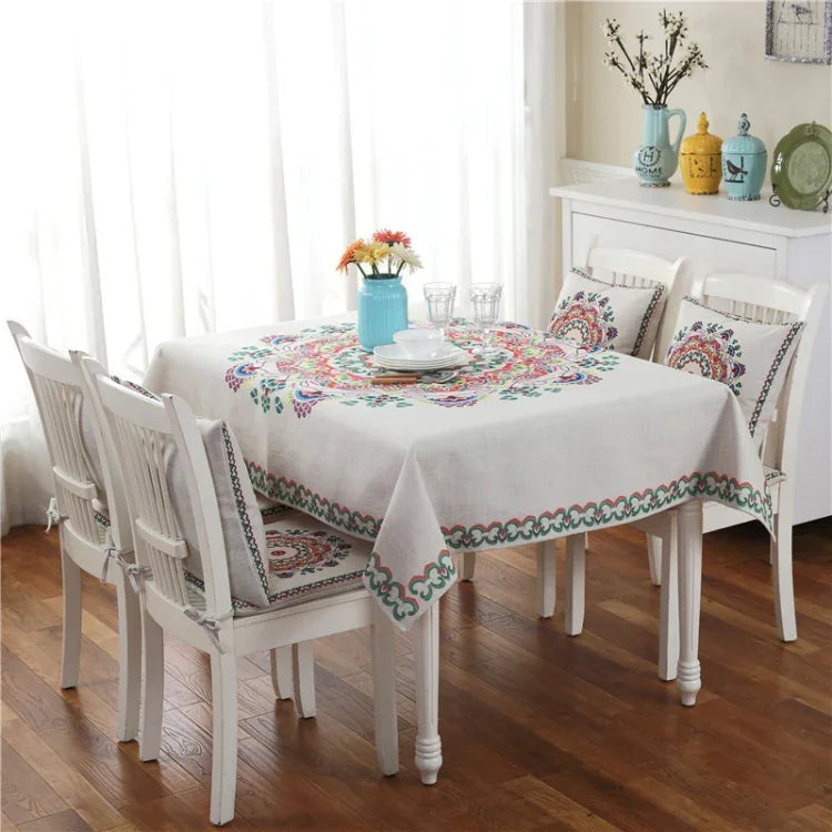 Toalha de Mesa em Linho com Padrão Retro para Jantar e Decoração de Casa, Capa de Mesa à Prova de Pó, 140x140cm, 140x200cm