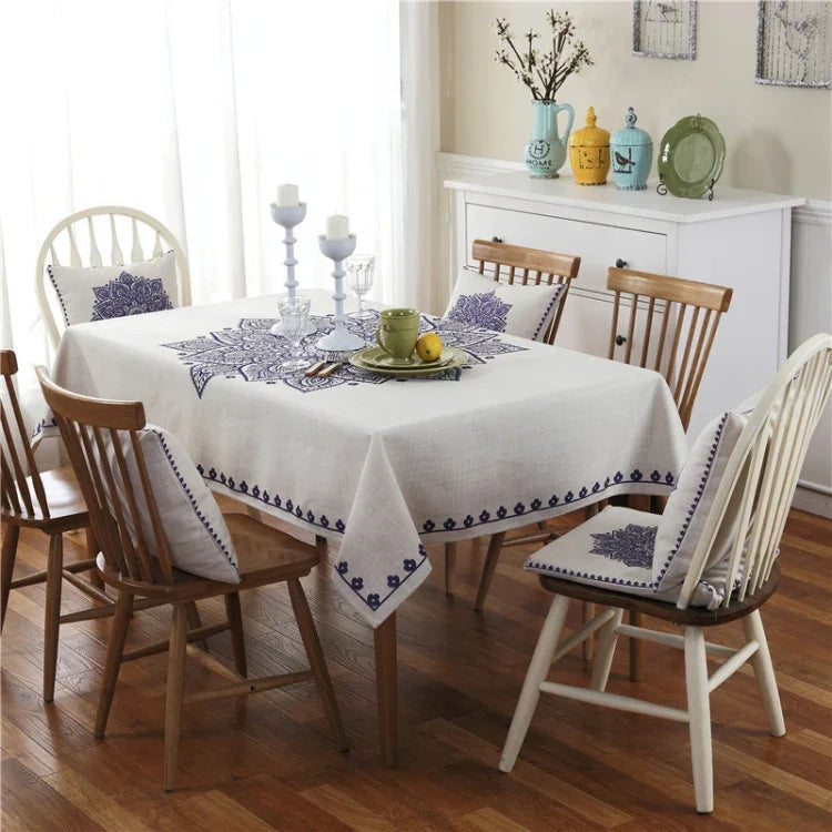 Toalha de Mesa em Linho com Padrão Retro para Jantar e Decoração de Casa, Capa de Mesa à Prova de Pó, 140x140cm, 140x200cm