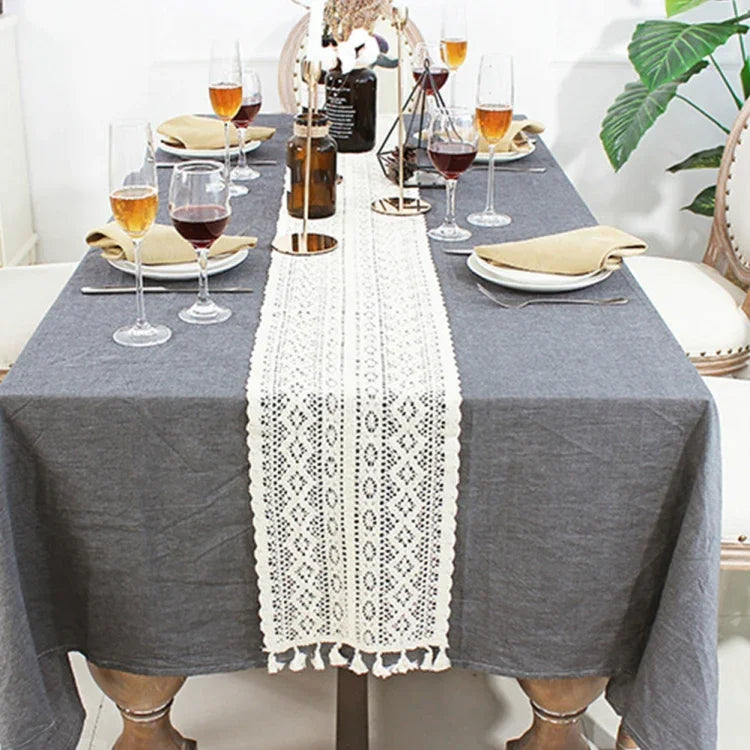 Caminho de Mesa em Croché Retro com Renda Floral e Franjas, Mistura de Algodão, Romântico, 24x160cm, 24x180cm, 24x200cm, 24x220cm, 24x240cm, 24x140cm